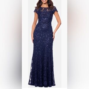 Xscape Navy Lace Gown